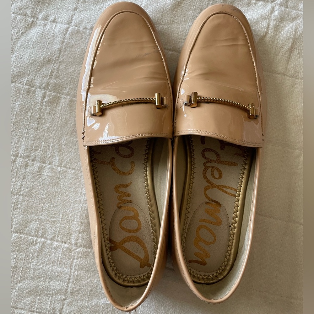 Sam Edelman Blush Patent Loafers with Gold Accents